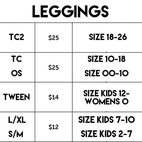 Leggings Size Chart